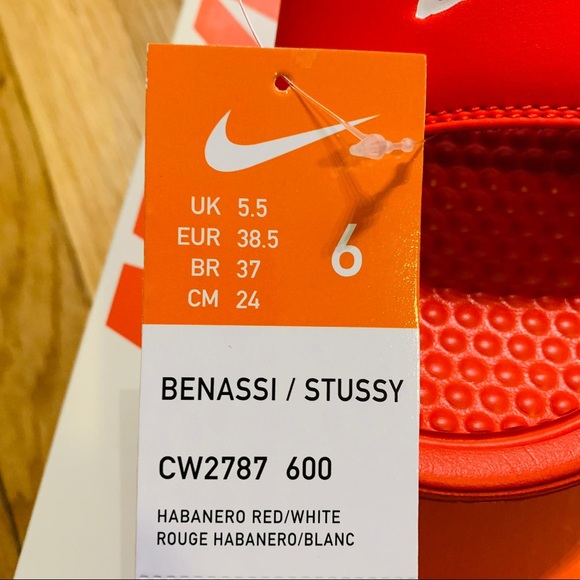 NWT Stussy x Nike Benassi Red Slides - Picture 10 of 15